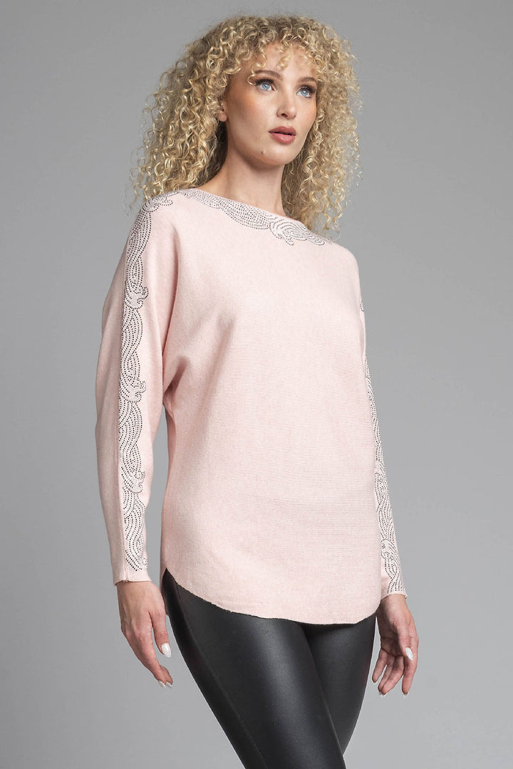 Sueter Largo De Punto Con Detalles De Pedreria En Cuello Y Mangas