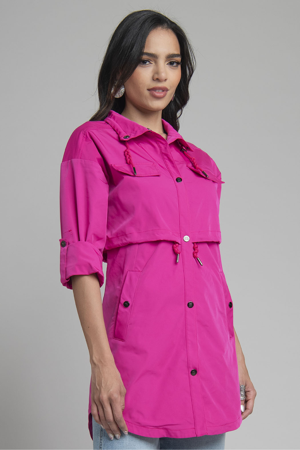 Gabardina Larga Con Cuello Alto