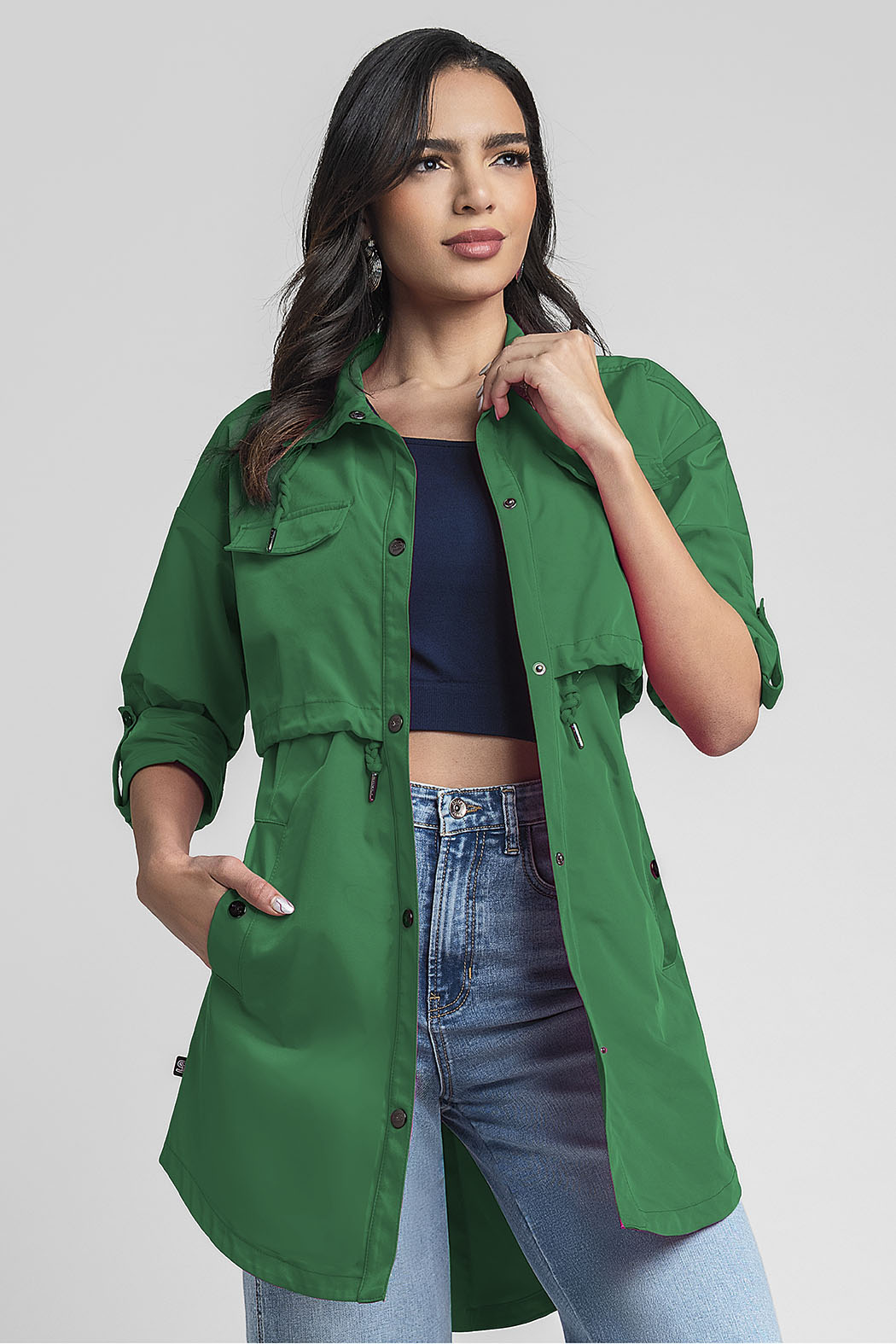 Gabardina Larga Con Cuello Alto