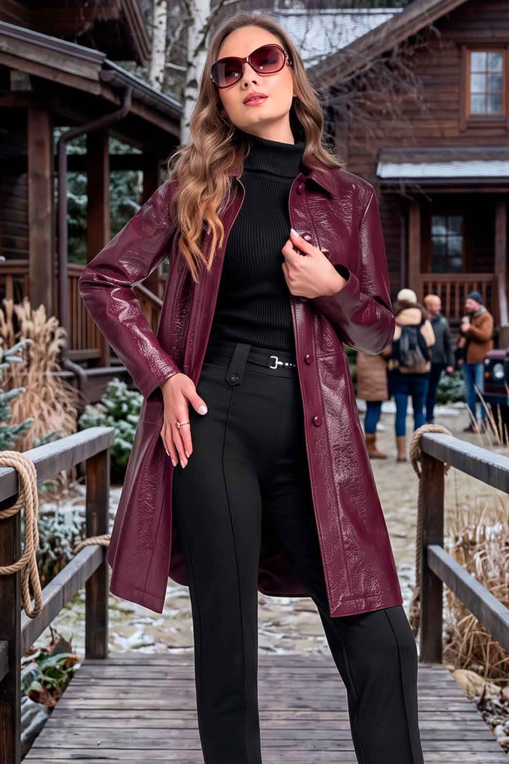 Gabardina De Vinipiel Con Cuello Sport Y Bolsas