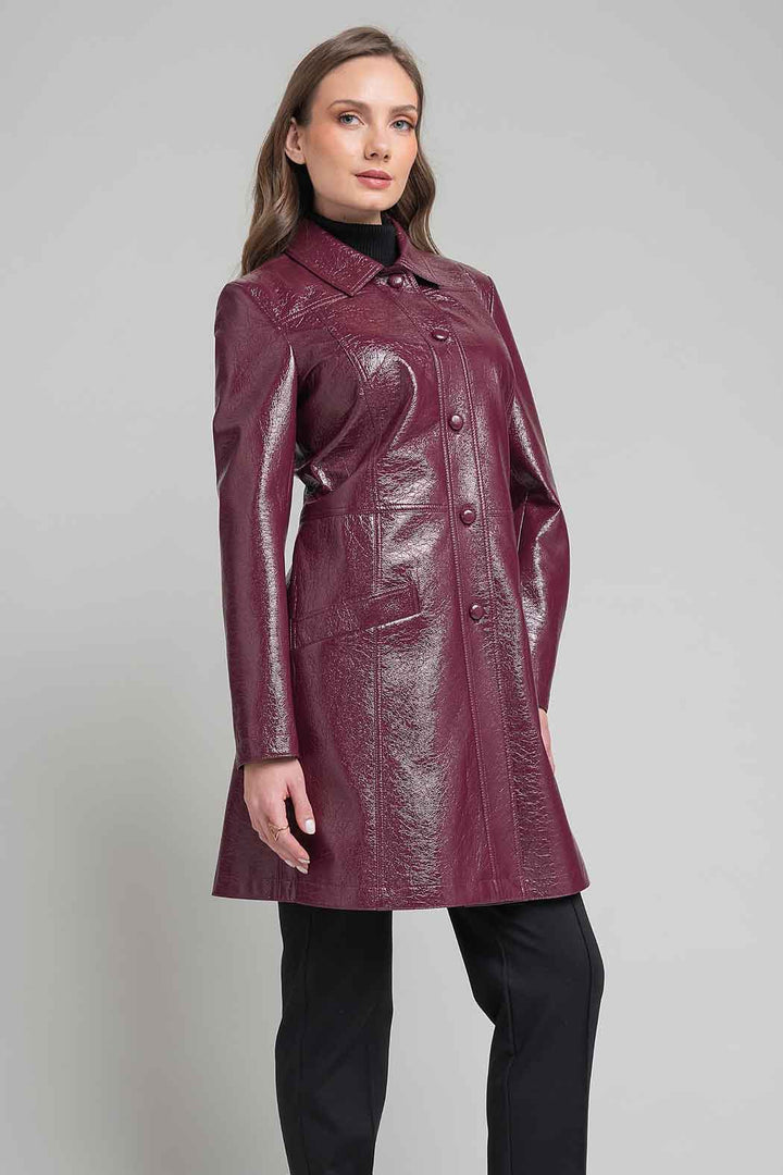 Gabardina De Vinipiel Con Cuello Sport Y Bolsas