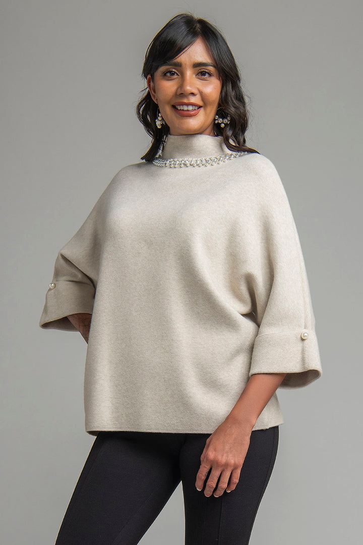 Sueter De Punto Con Pedreria En Cuello