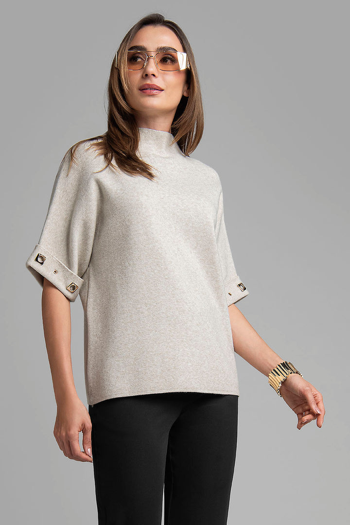 Sueter De Punto Con Cuello Alto Y Detalles En Mangas
