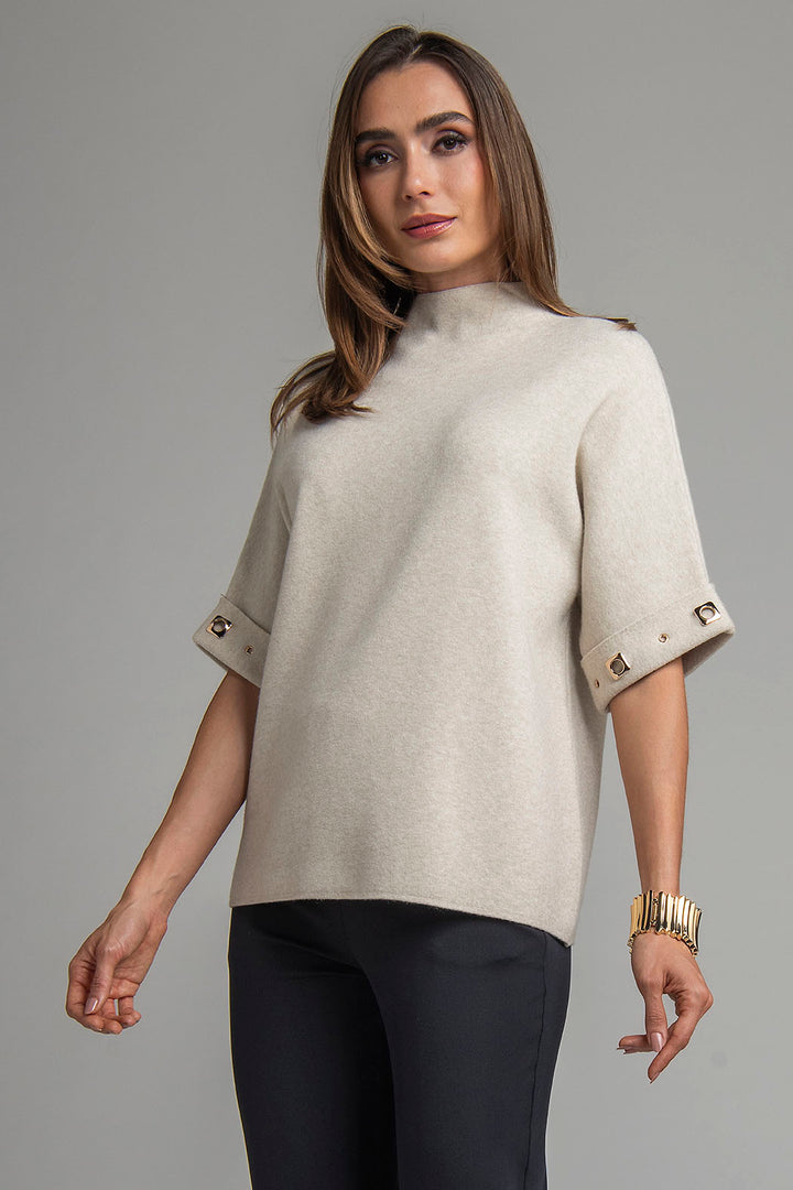 Sueter De Punto Con Cuello Alto Y Detalles En Mangas