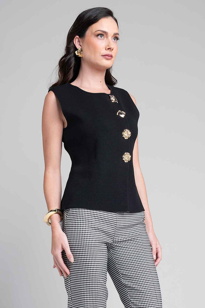 Blusa De Punto Con Botones Dorados