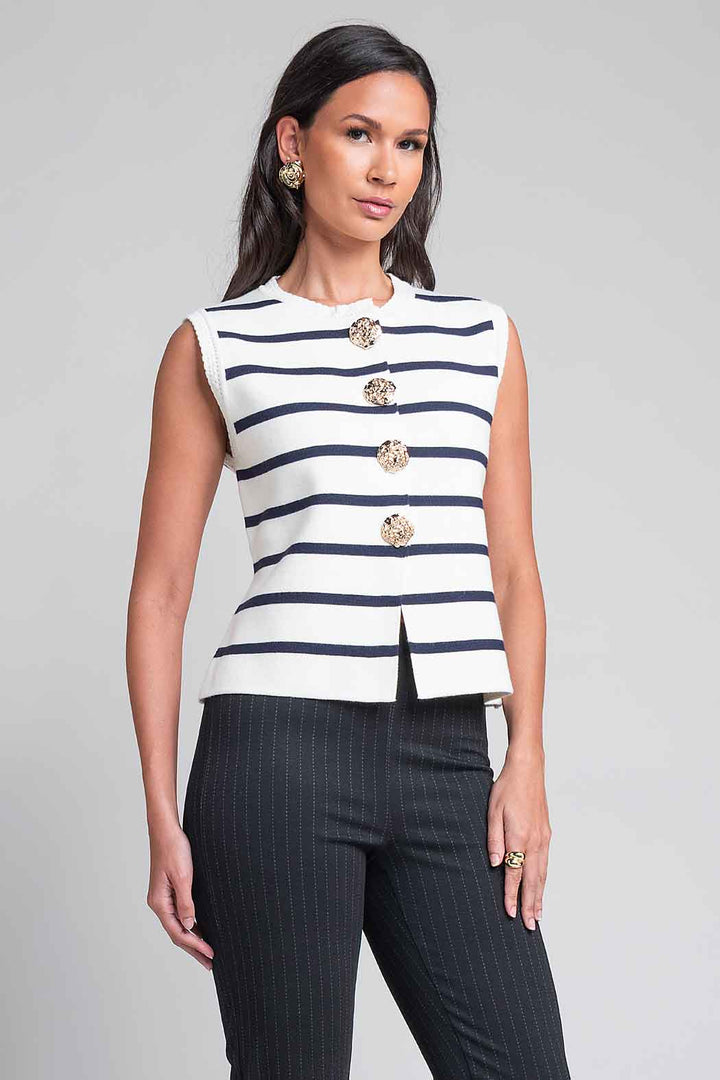 Blusa De Punto Sin Mangas Y Botones Dorados