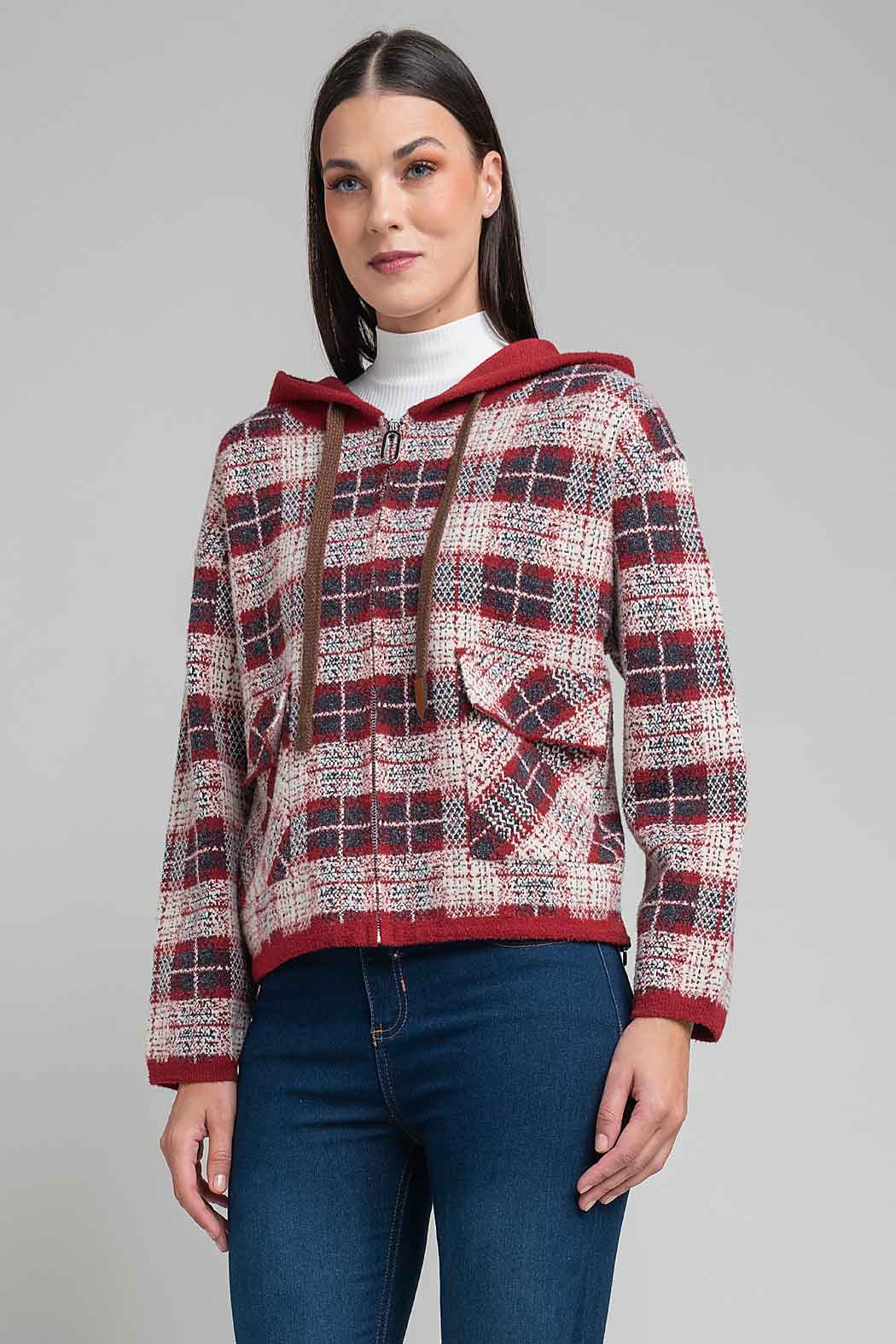 Chamarra Con Estampado De Cuadros Y Capucha