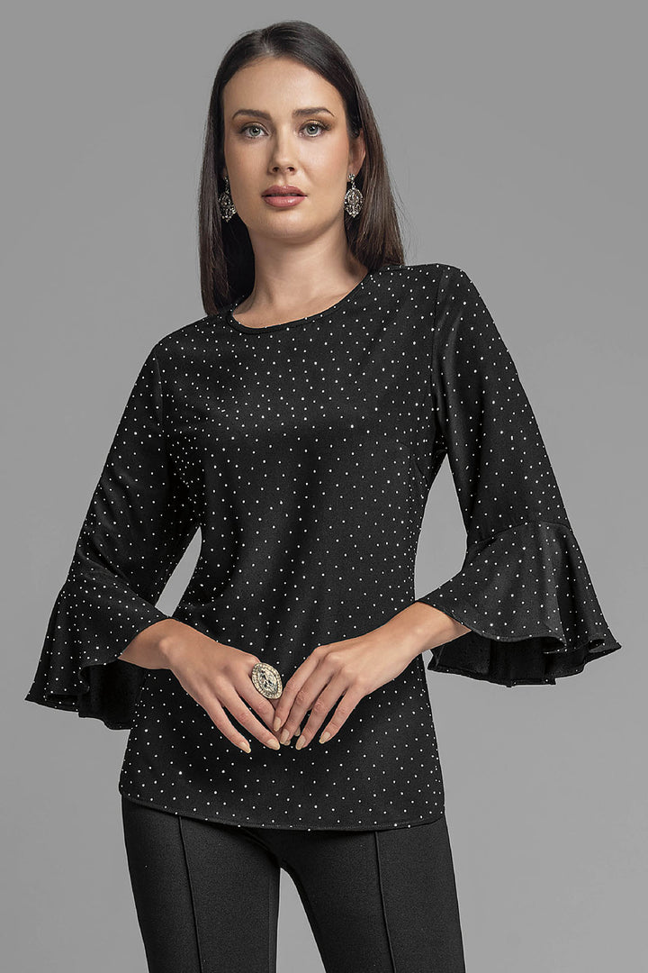 Blusa Con Brllos Y Manga De 3/4 Campana