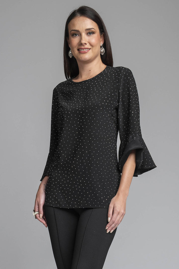 Blusa Con Brllos Y Manga De 3/4 Campana