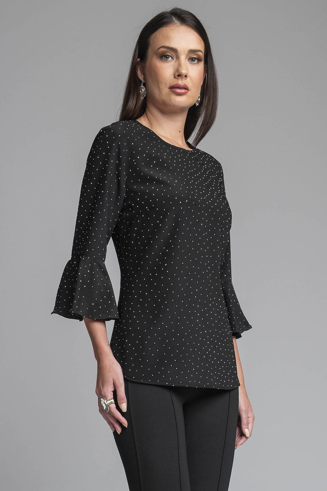 Blusa Con Brllos Y Manga De 3/4 Campana