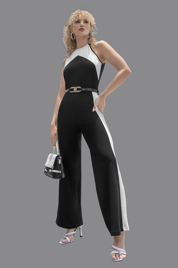 Jumpsuit Bicolor Corte Halter Y Cinturon
