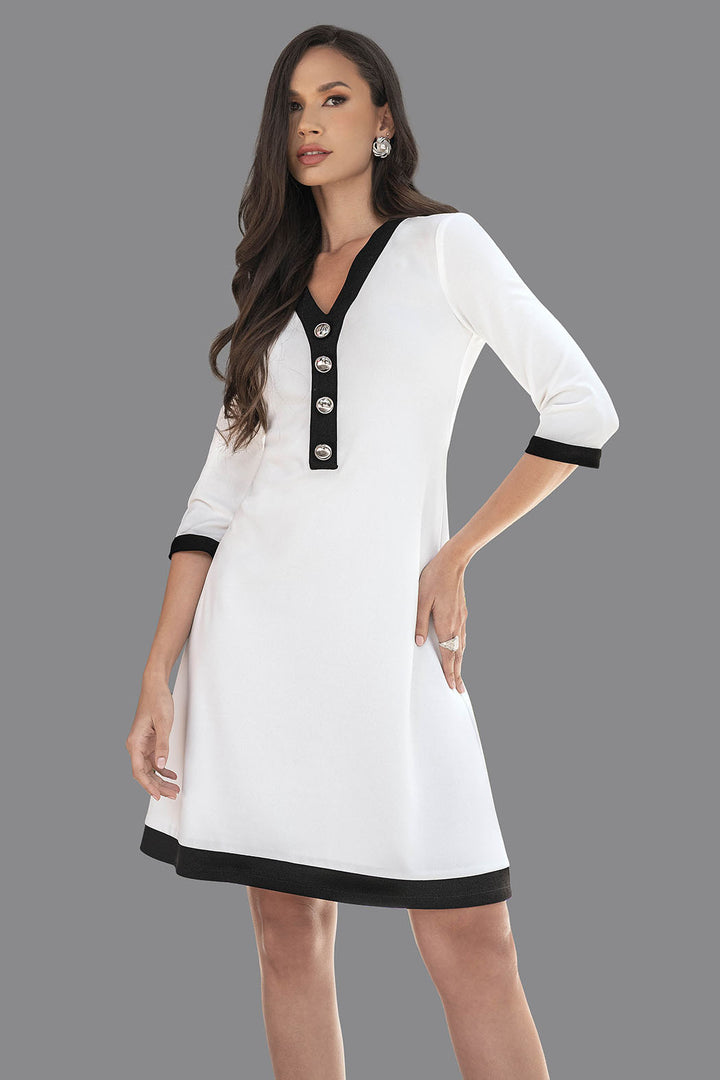Vestido De Manga 3/4 Con Escote V Y Botones