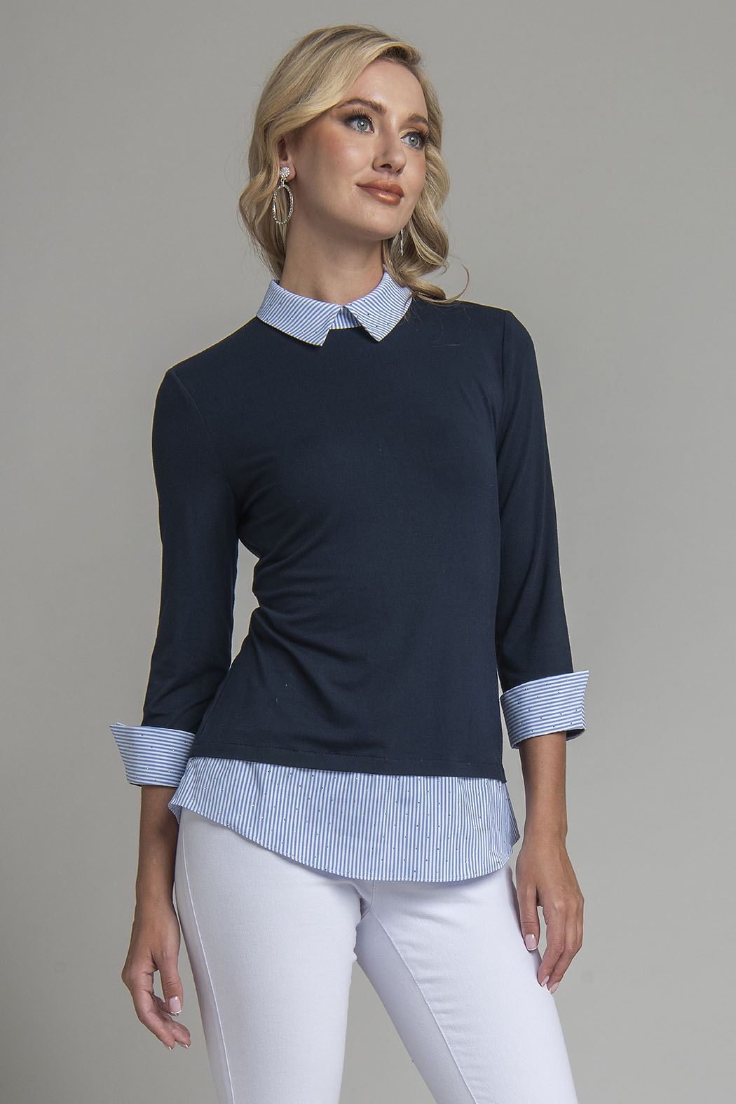Blusa Con Brillos En Cuello, Puños Y Bajo