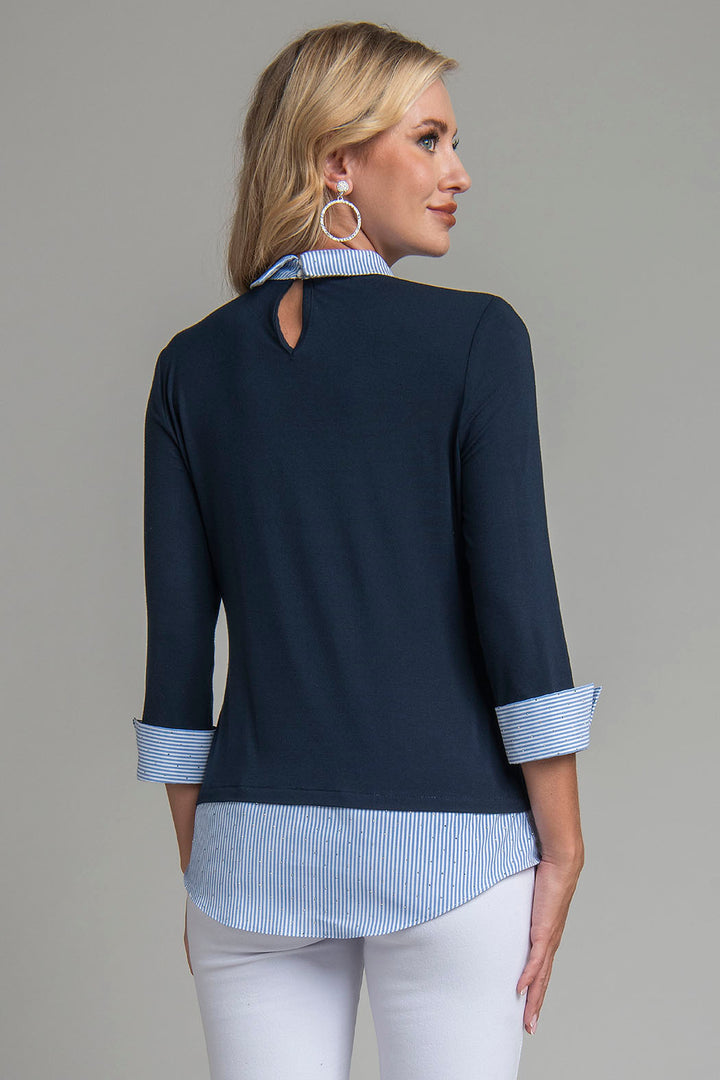 Blusa Con Brillos En Cuello, Puños Y Bajo