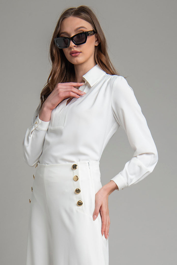 Blusa De Manga Larga Con Dettalle De Cadena En Escote