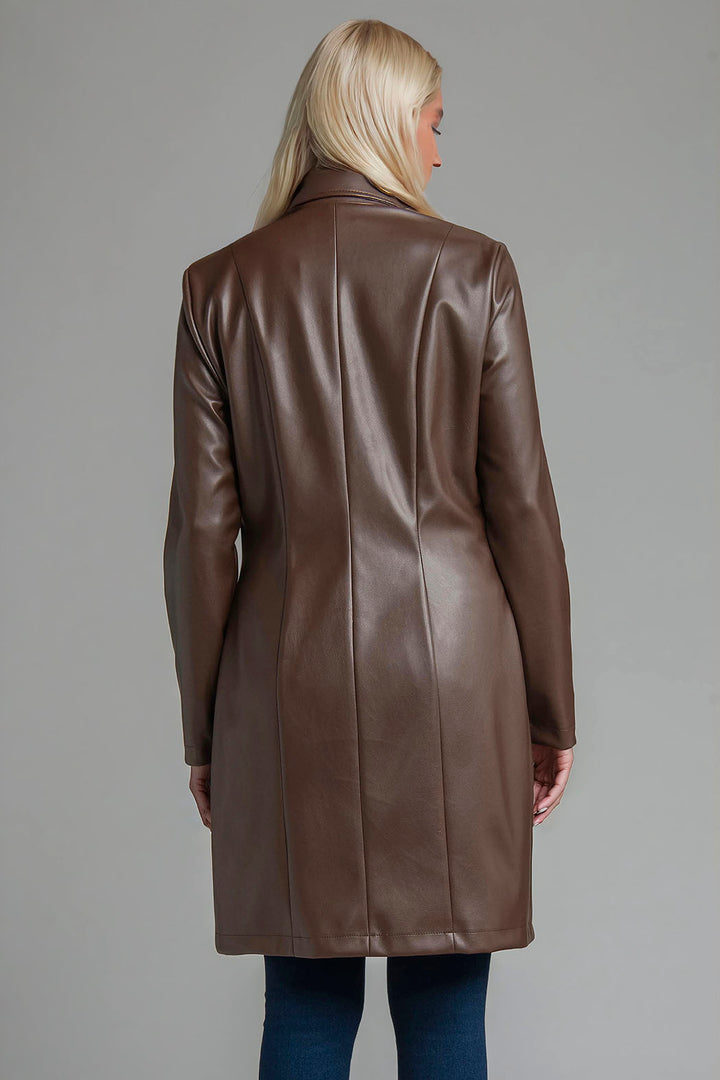 Gabardina De Piel Con Botones Cruzados