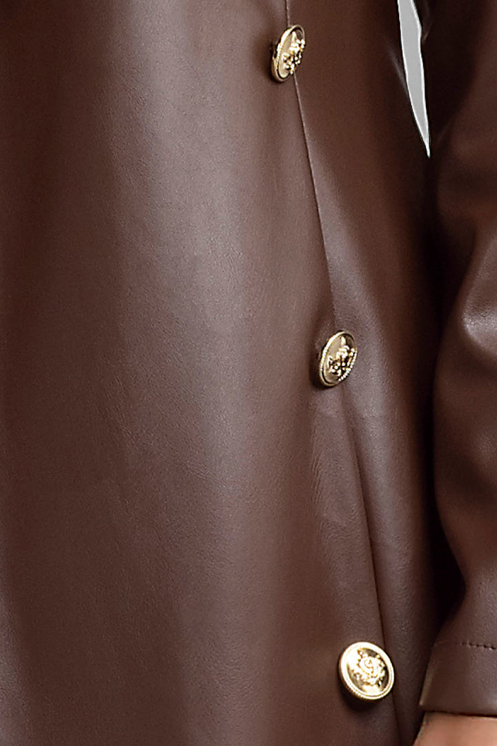 Gabardina De Piel Con Botones Cruzados