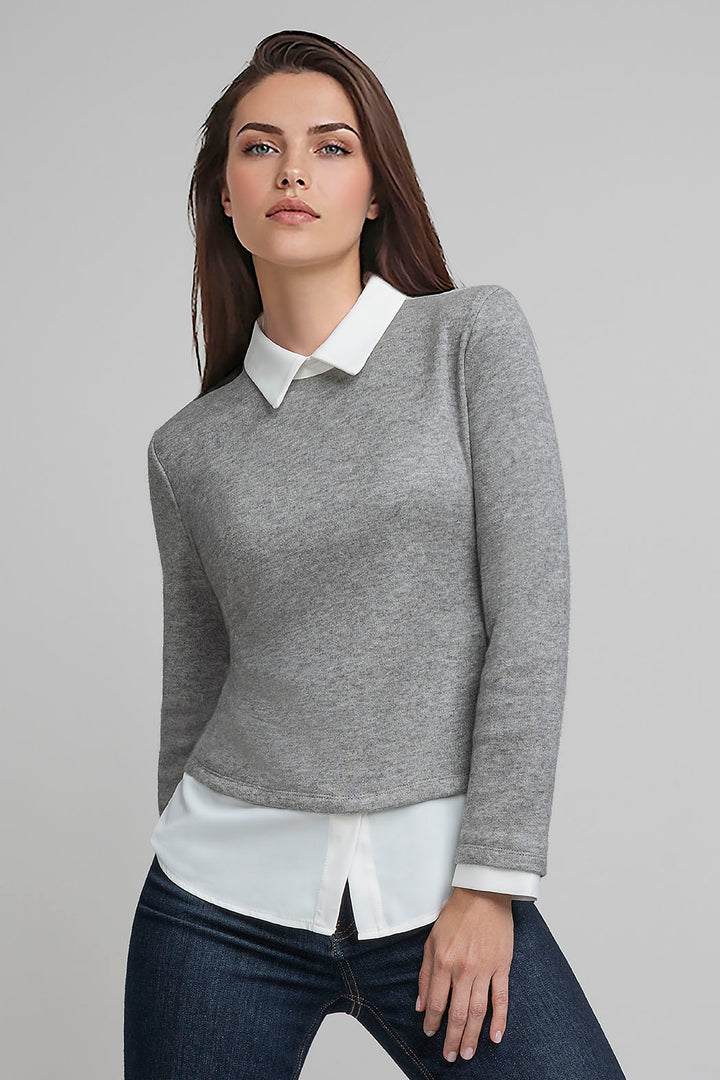 Blusa De Manga Larga Con Cuello Camisero