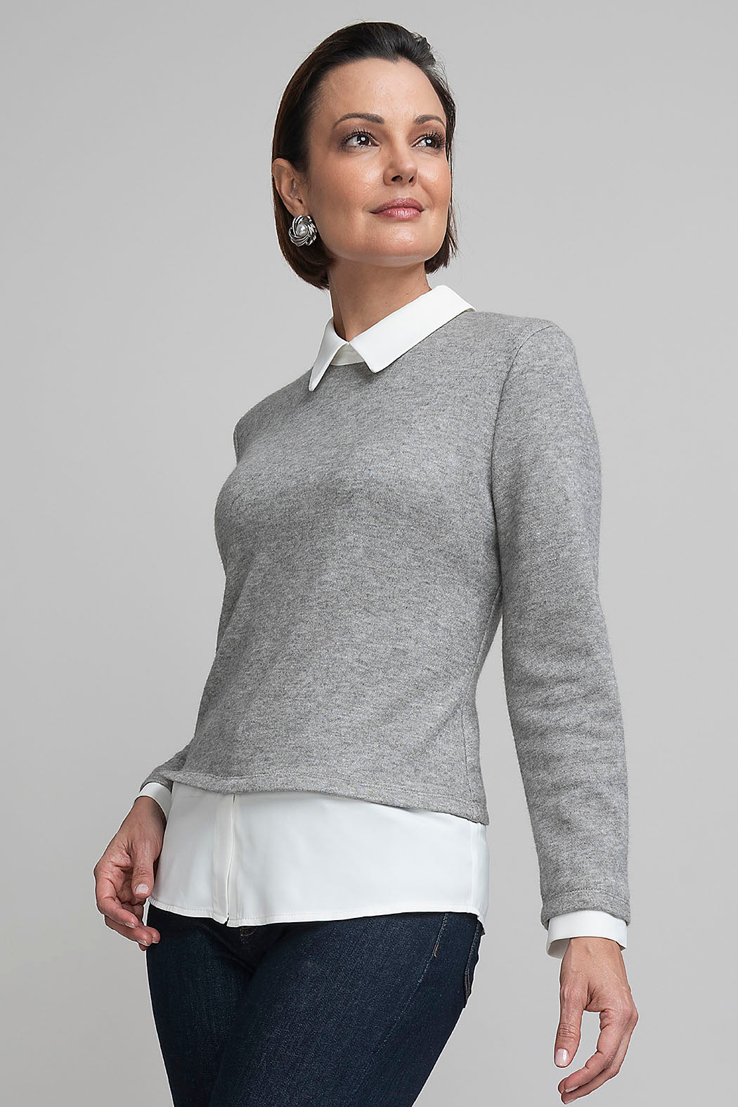 Blusa De Manga Larga Con Cuello Camisero