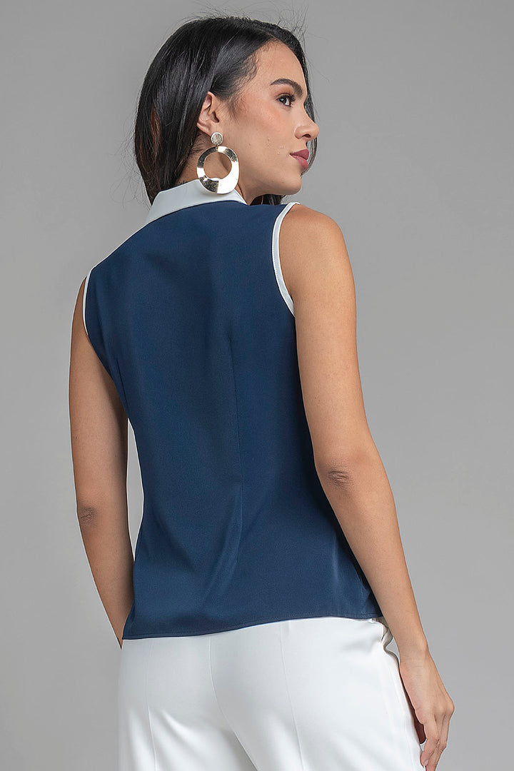 Blusa Sin Mangas Con Botones Y Cuello Camisero