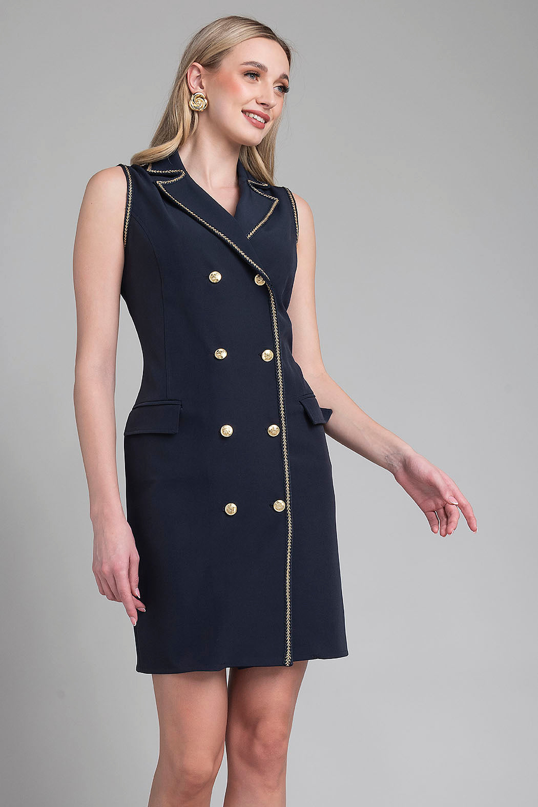 Vestido Sin Mangas Con Botones Cruzados