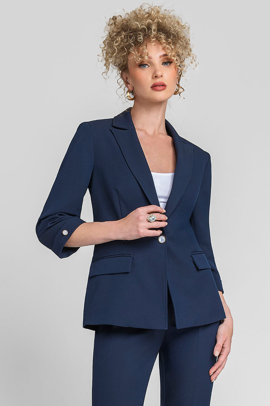 Saco Con Solapa Y Mangas 3/4