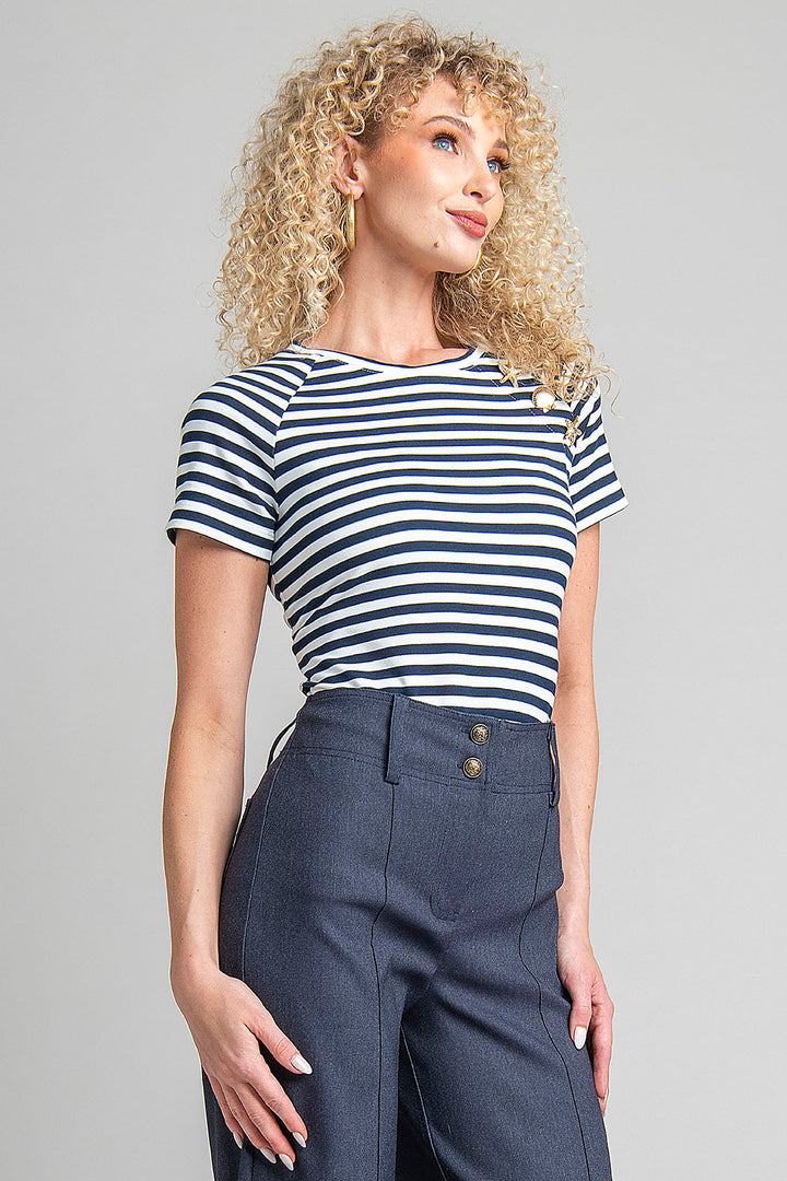 Blusa De Manga Corta Con Franjas