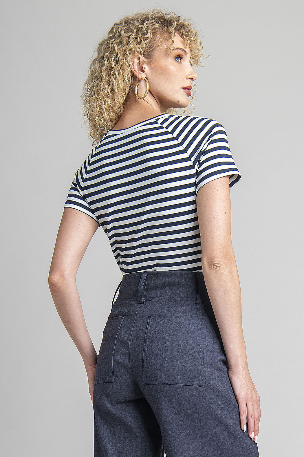 Blusa De Manga Corta Con Franjas