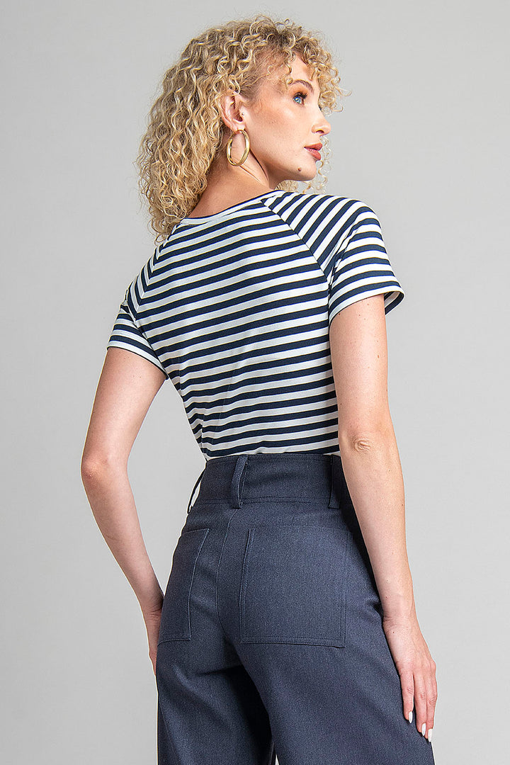 Blusa De Manga Corta Con Franjas