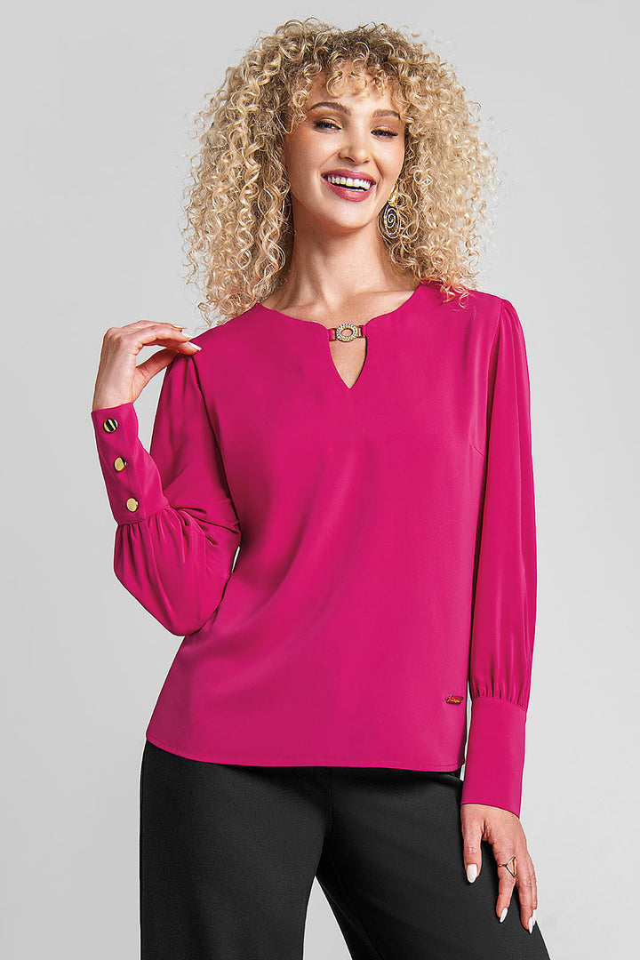 Blusa Lisa Con Manga Larga Y Botones En Espalda