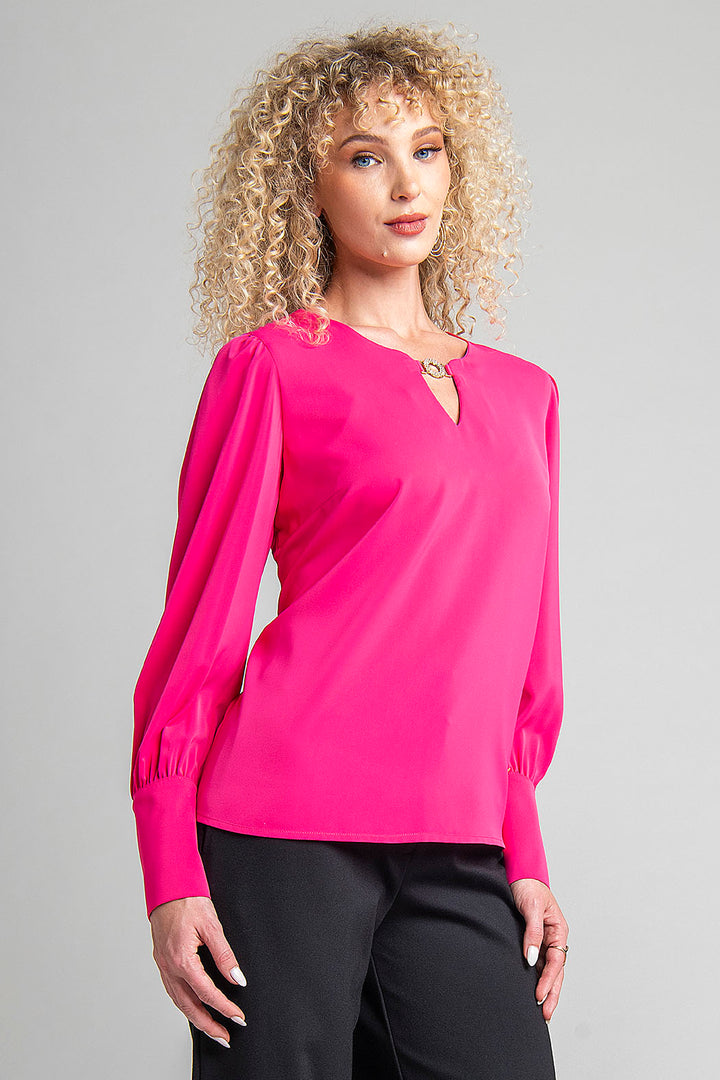 Blusa Lisa Con Manga Larga Y Botones En Espalda