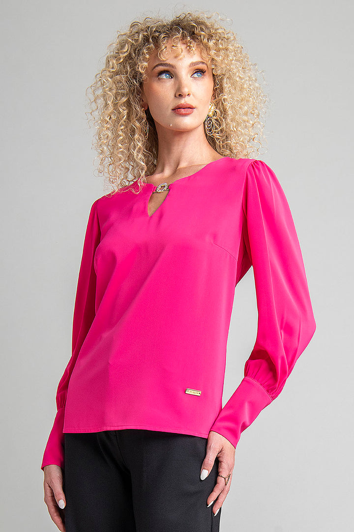 Blusa Lisa Con Manga Larga Y Botones En Espalda