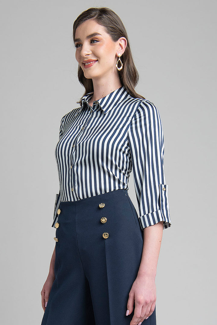 Blusa Camisera Con Estampado De Rayas