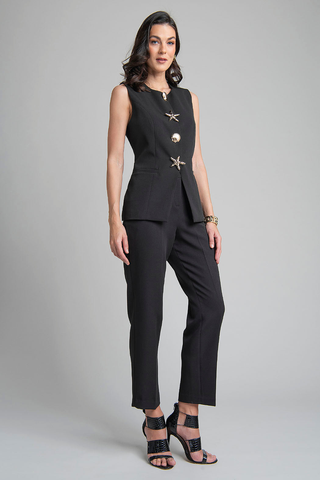 Conjunto De Pantalon Y Chaleco Con Botones Al Frente