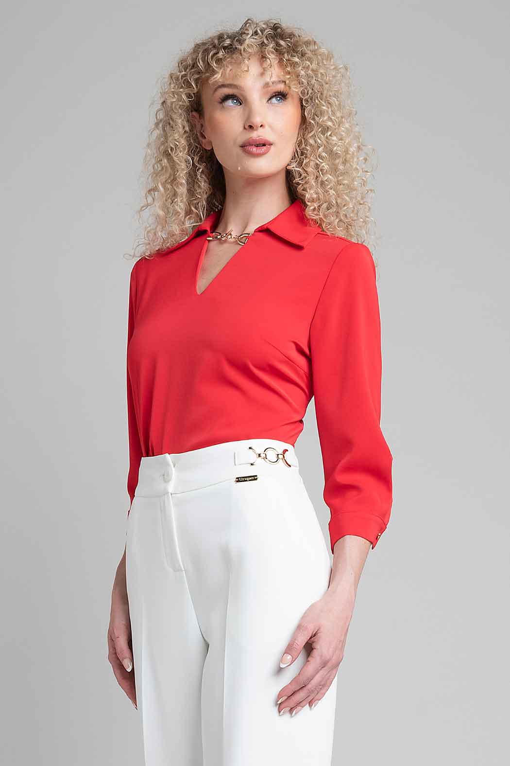 Blusa Lisa Con Cuello V Y Manga 3/4
