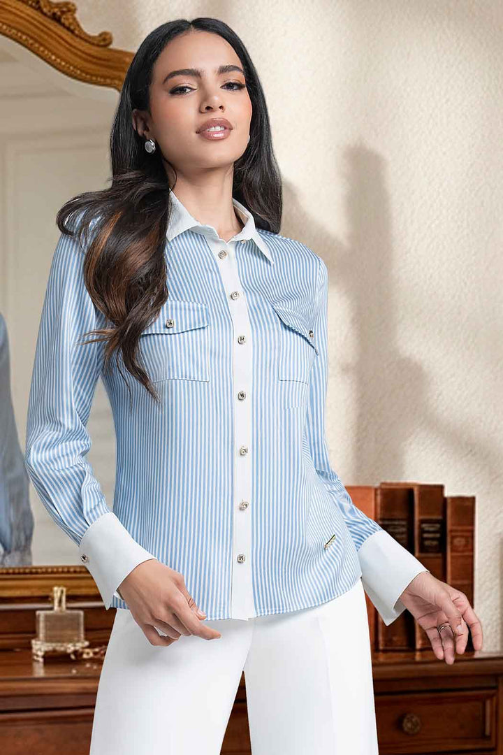 Blusa Camisera Con Estampado De Rayas