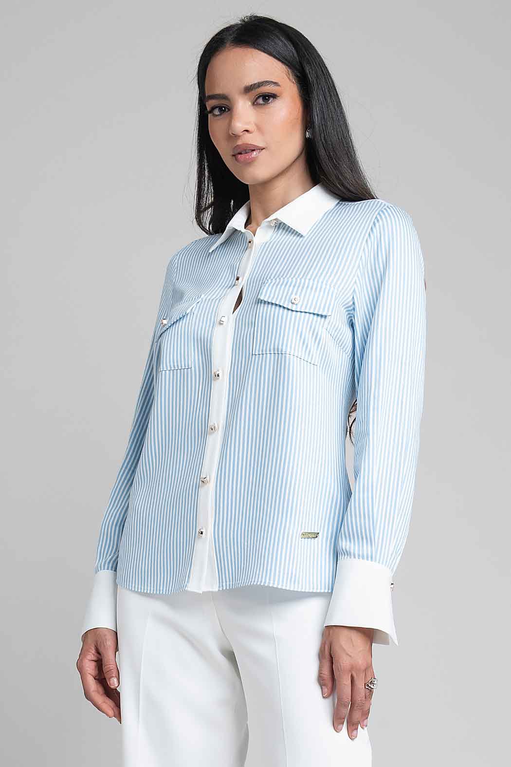 Blusa Camisera Con Estampado De Rayas