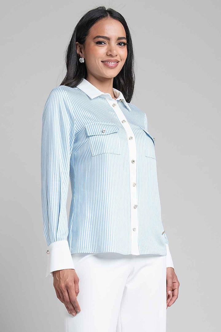 Blusa Camisera Con Estampado De Rayas