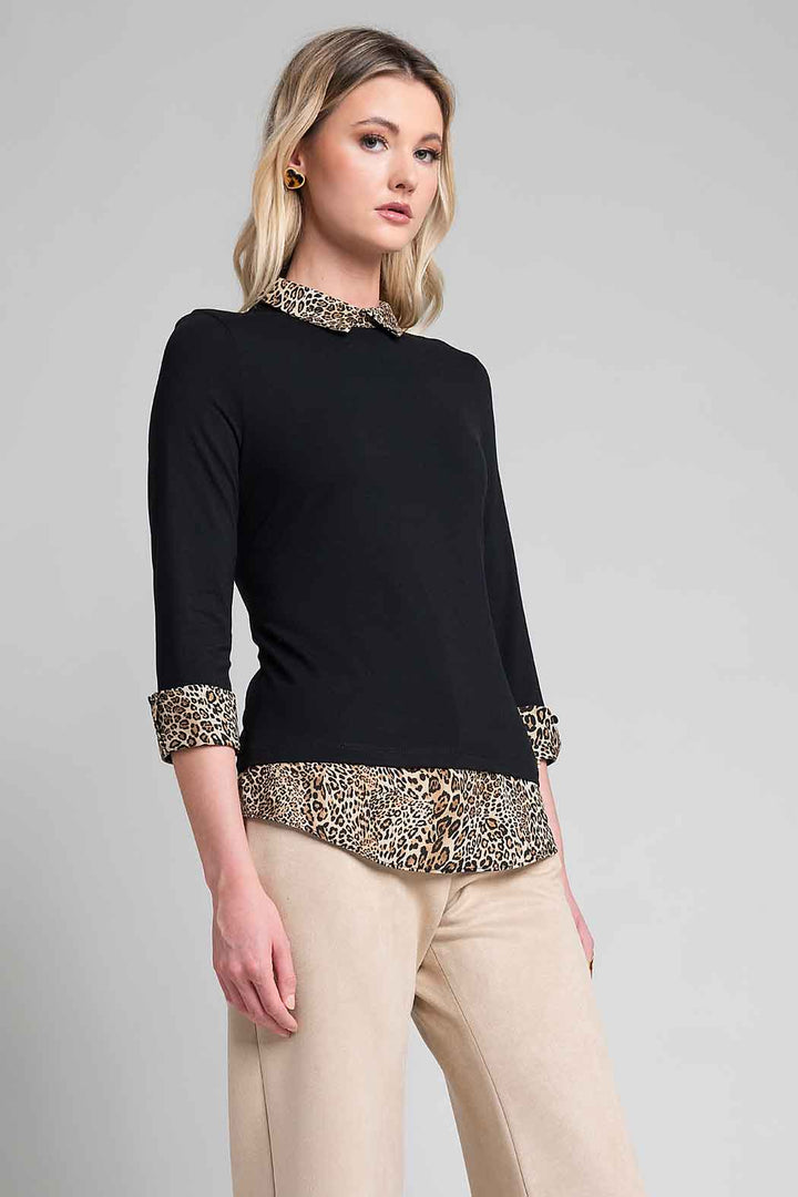 Blusa Con Cuello Camisero De Animal Print