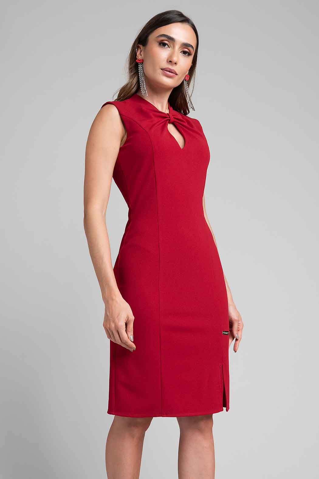 Vestido Sin Manga Con Nudo Al Frente