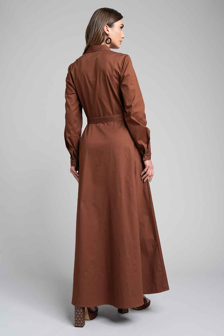 Maxi Vestido Camisero Con Manga Larga