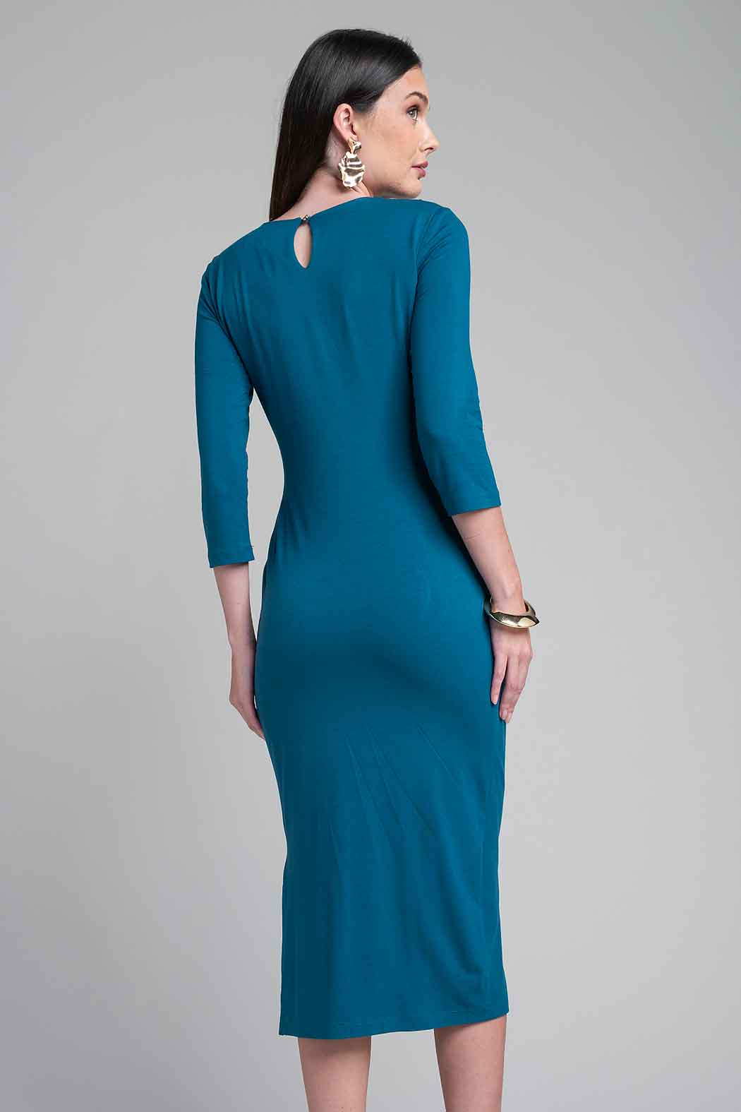 Vestido Con Manga Larga Y Plisado En Cintura