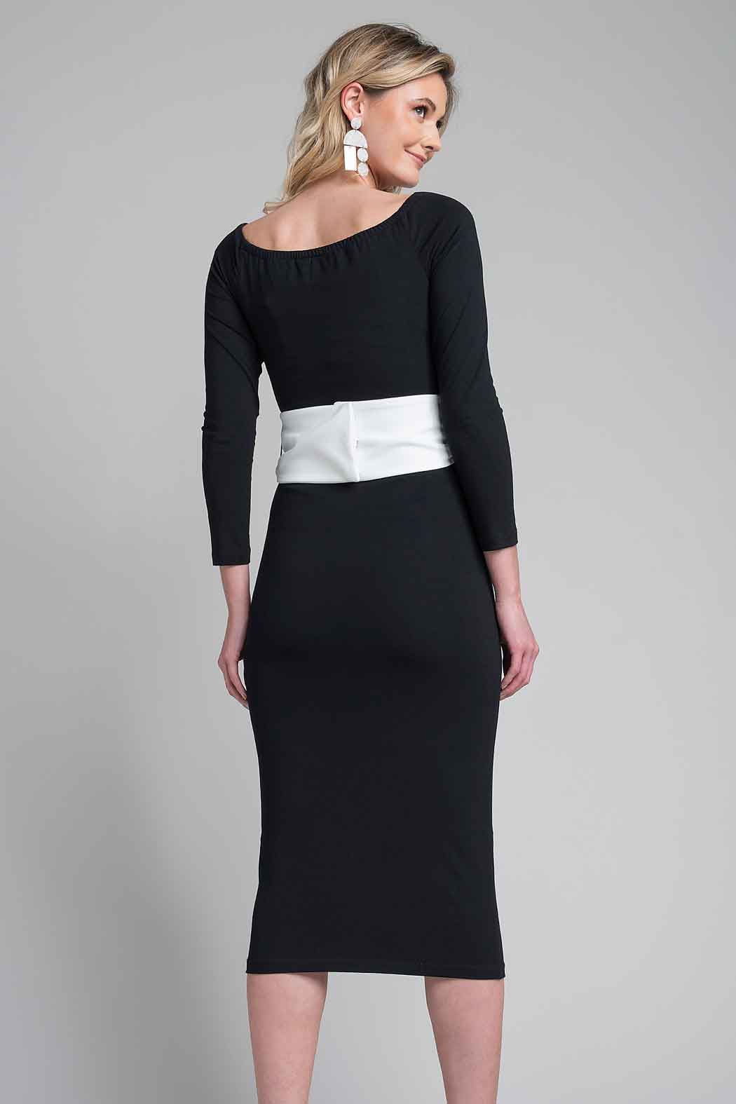 Vestido Con Manga 3/4 Y Cinturon De Moño
