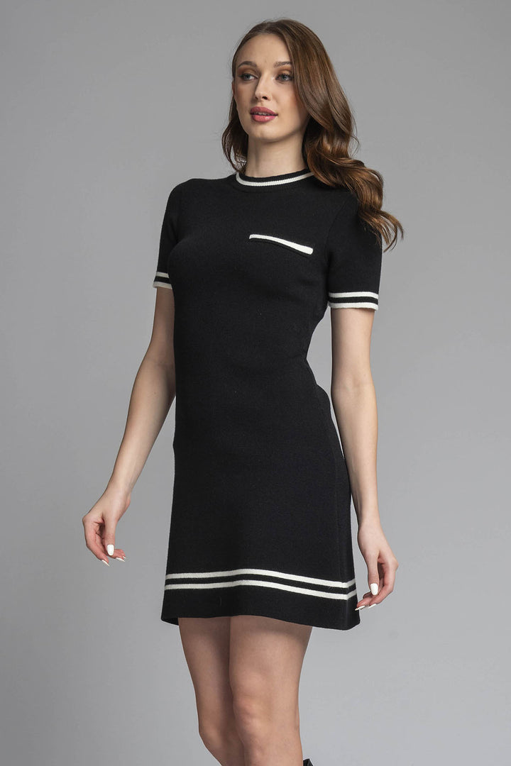 Vestido Liso De Punto Corto Con Cuello Redondo Y Manga Corta