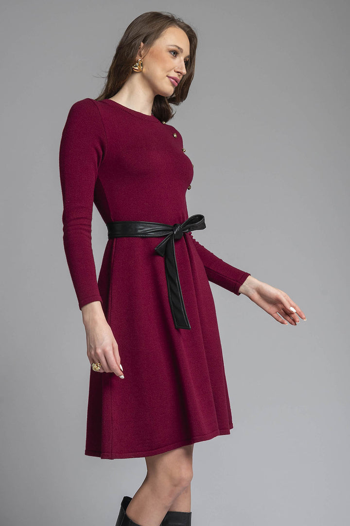 Vestido Liso De Punto Con Manga Larga Y Detalle De Botones Al Frente