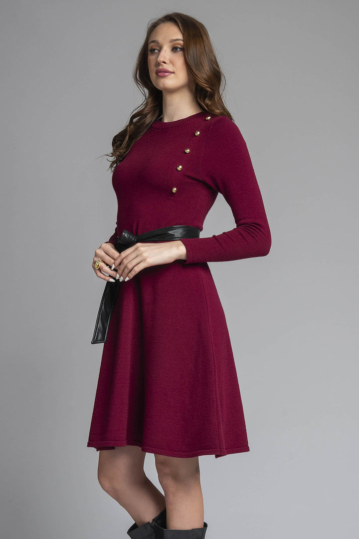 Vestido Liso De Punto Con Manga Larga Y Detalle De Botones Al Frente
