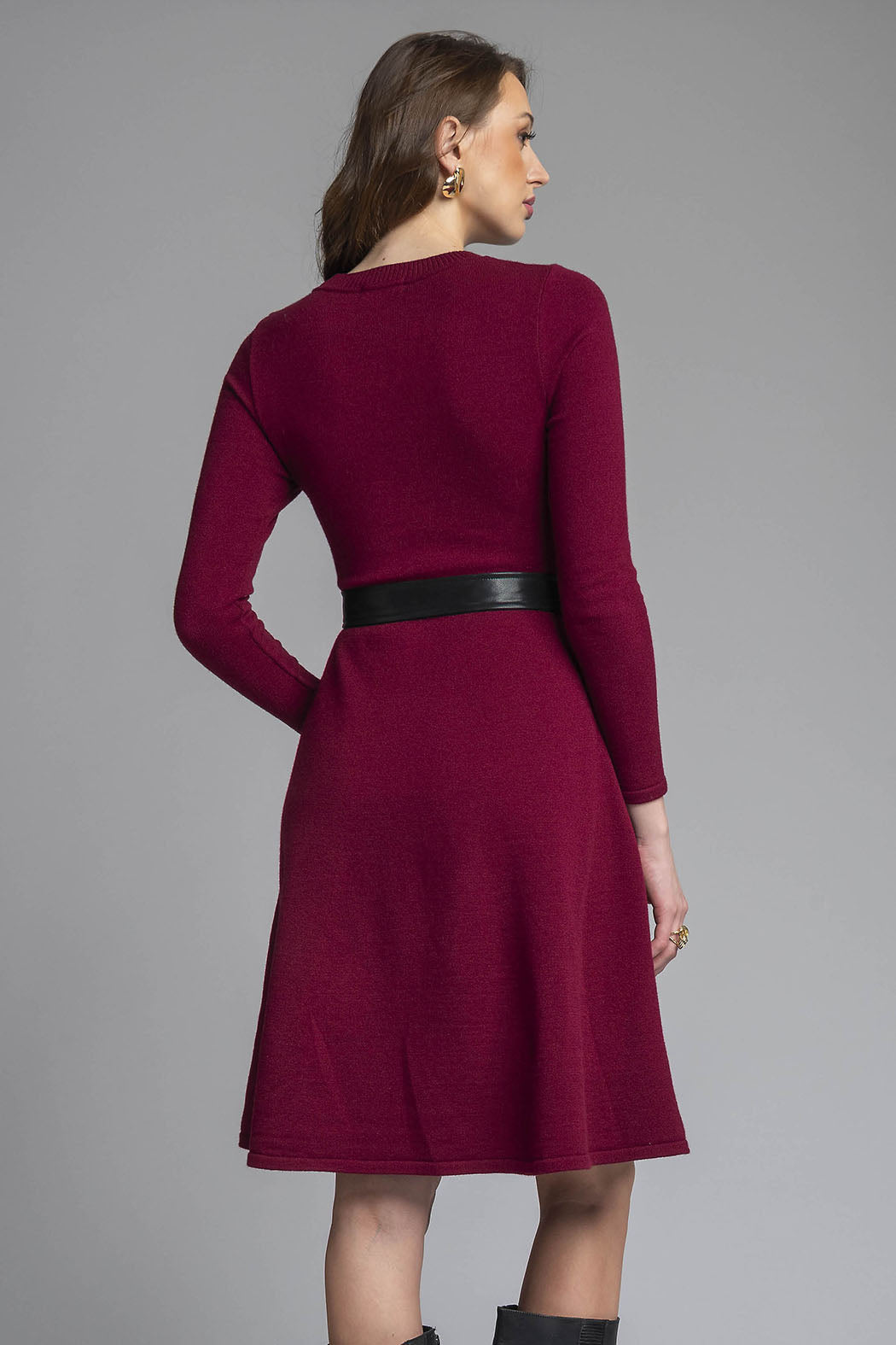 Vestido Liso De Punto Con Manga Larga Y Detalle De Botones Al Frente