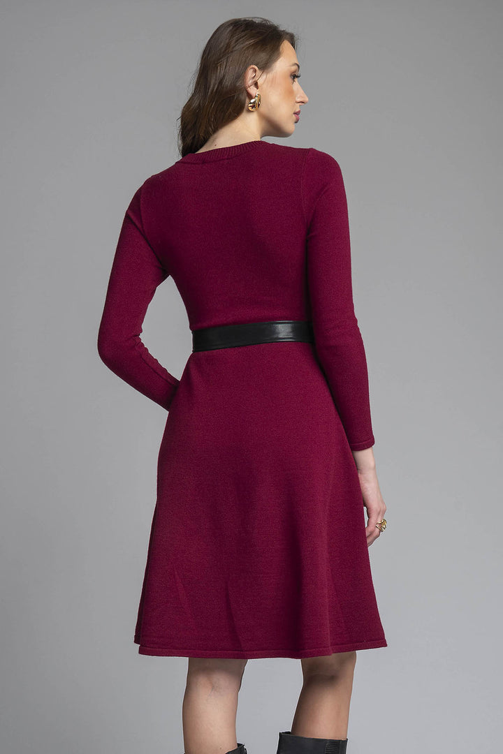 Vestido Liso De Punto Con Manga Larga Y Detalle De Botones Al Frente