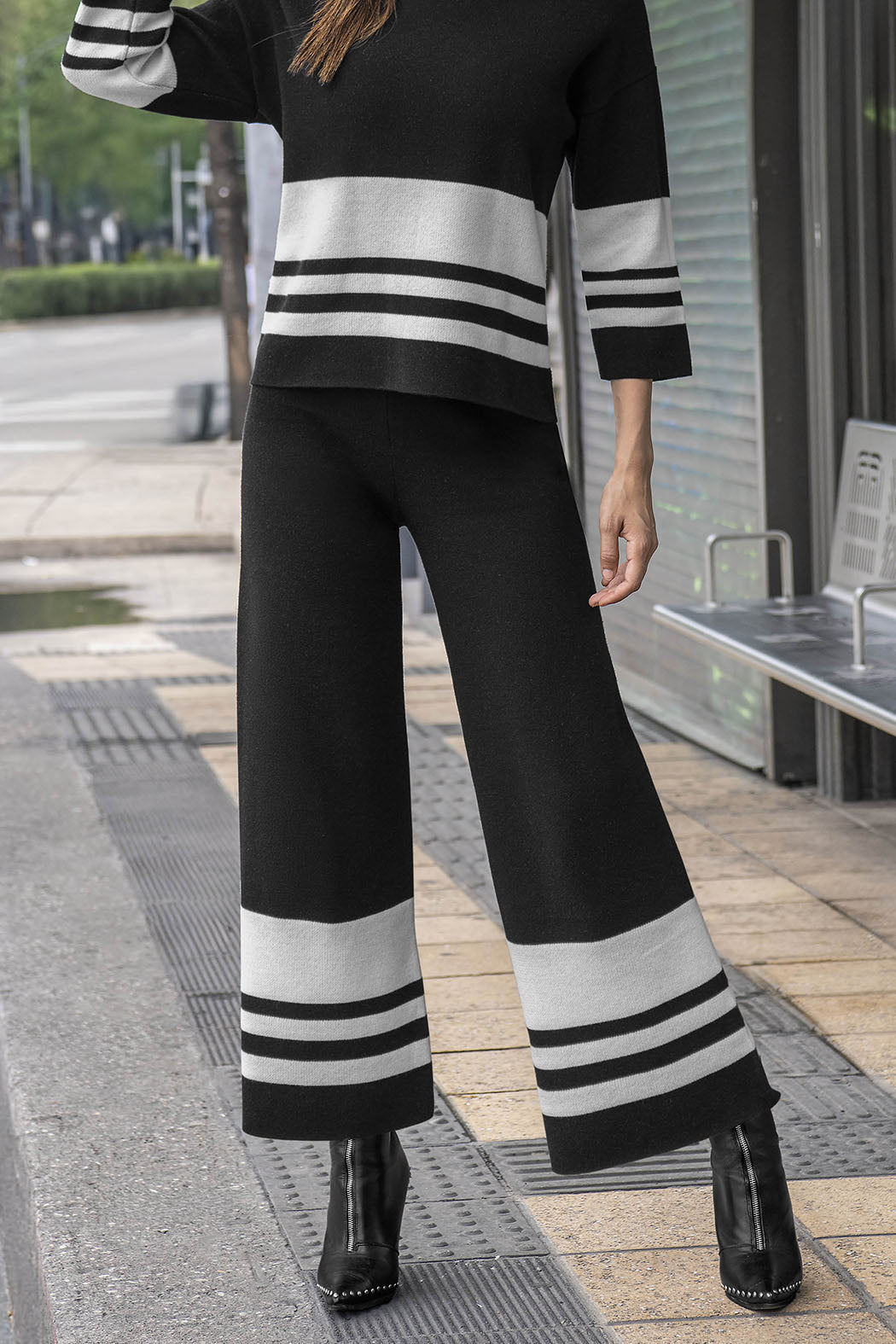 Pantalon Bicolor De Punto Corte Amplio