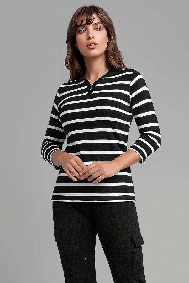 Blusa De Rayas Con Manga 3/4